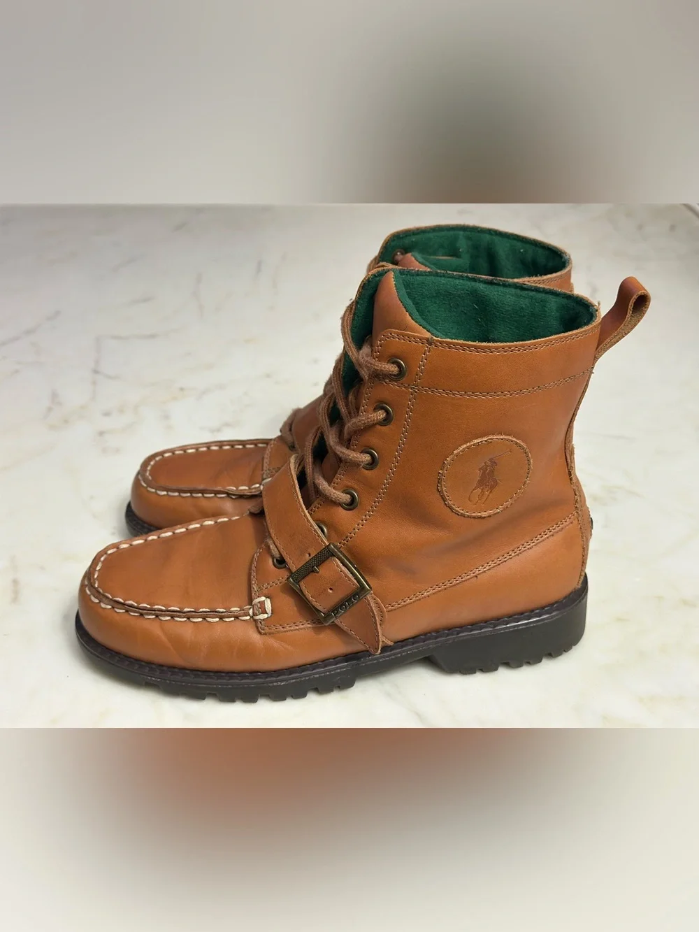 Polo Ralph Lauren Ranger Hi II Tan Leather Moc Toe Boots Boys Size 5